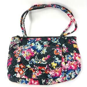 Vera Bradley Quilted Shoulder Tote Handbag Zip Top Gray Pretty Posies Pattern